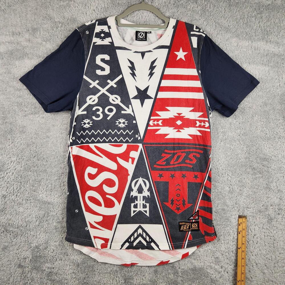 Square Zero Shirt Mens XL Red White Flag Patriotic Side Zip AOP Graphic Street